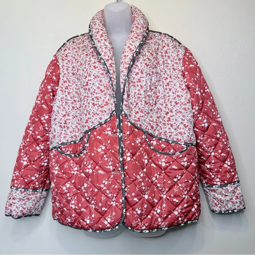 The Carmen Vibrant Micro Floral Patchwork Cropped Coat Quilted Puffer Jacket - Picture 4 of 15